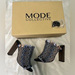 NIB: MODE COLLECTIVE Sandstorm High Mule Open-Toe Blue & Orange Sz 37 (EU)